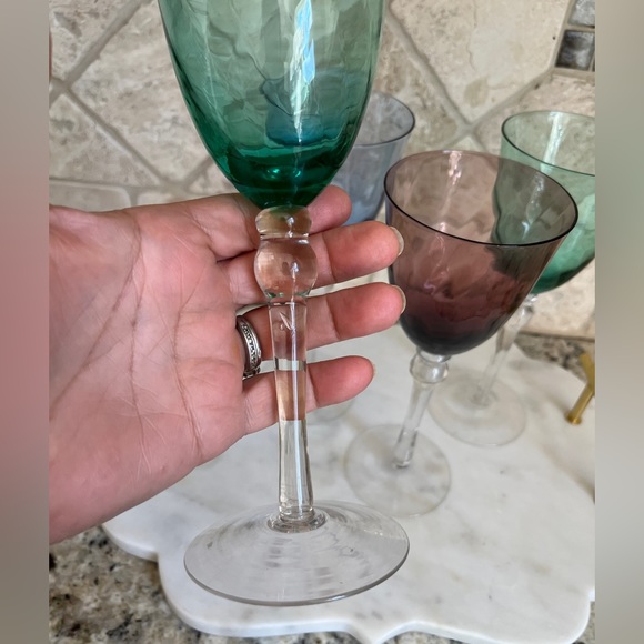 Wine Glasses Blue Green Purple 4 Glasses - Picture 8 of 10
